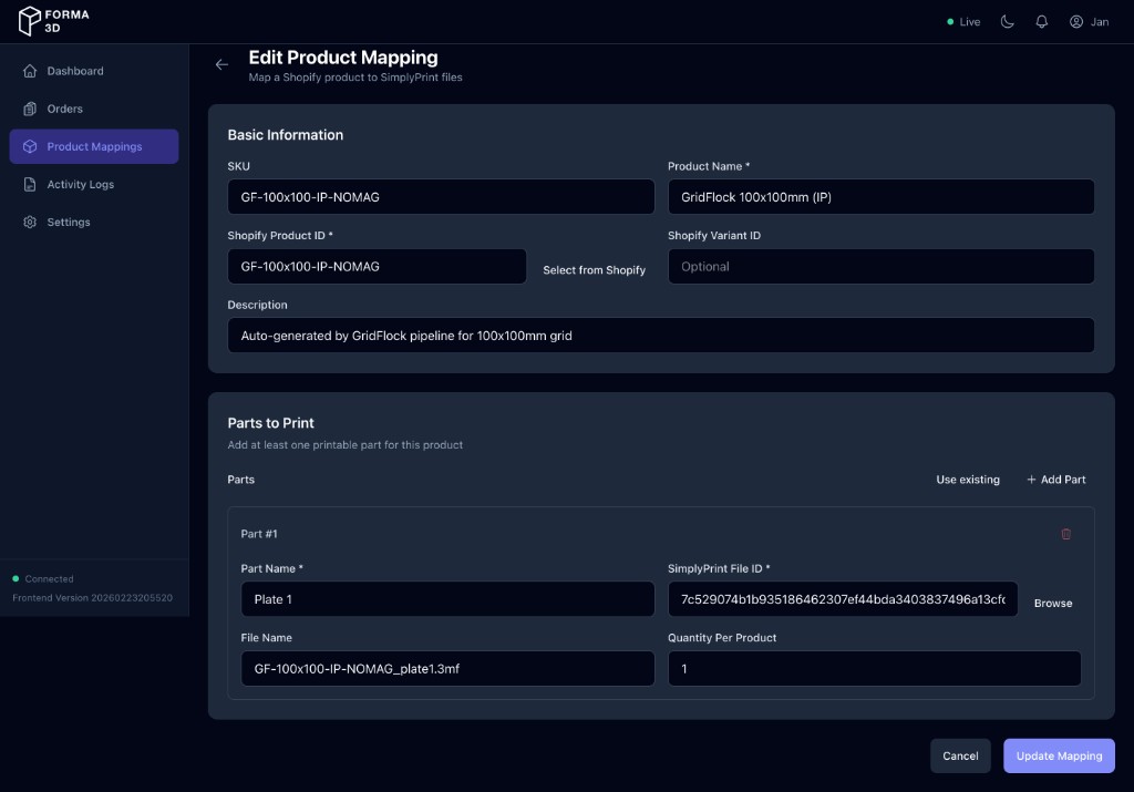 Current Product Mapping Edit