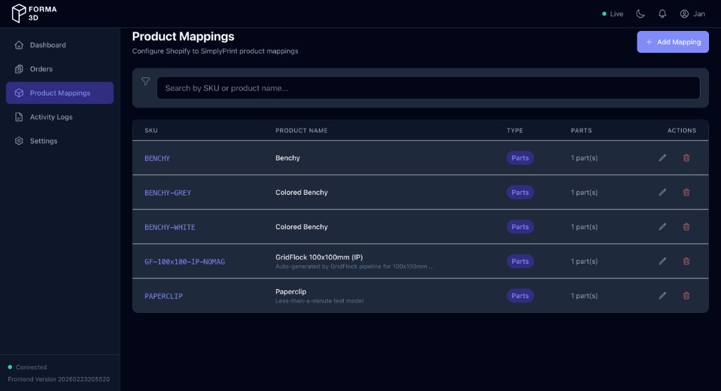 Current Product Mappings List