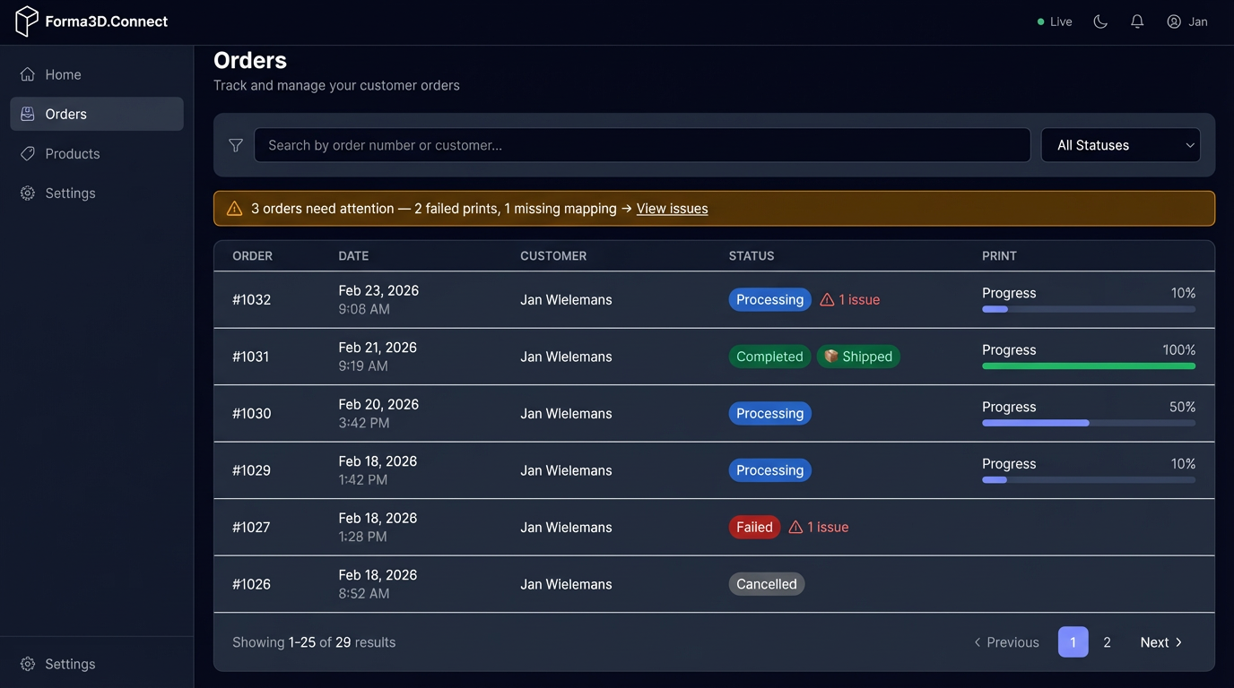 Mockup — Orders List Merchant View