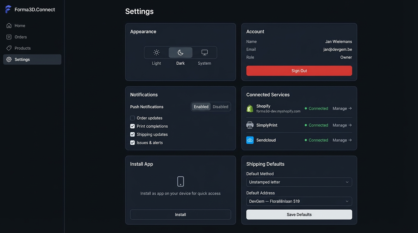 Mockup — Settings Merchant View