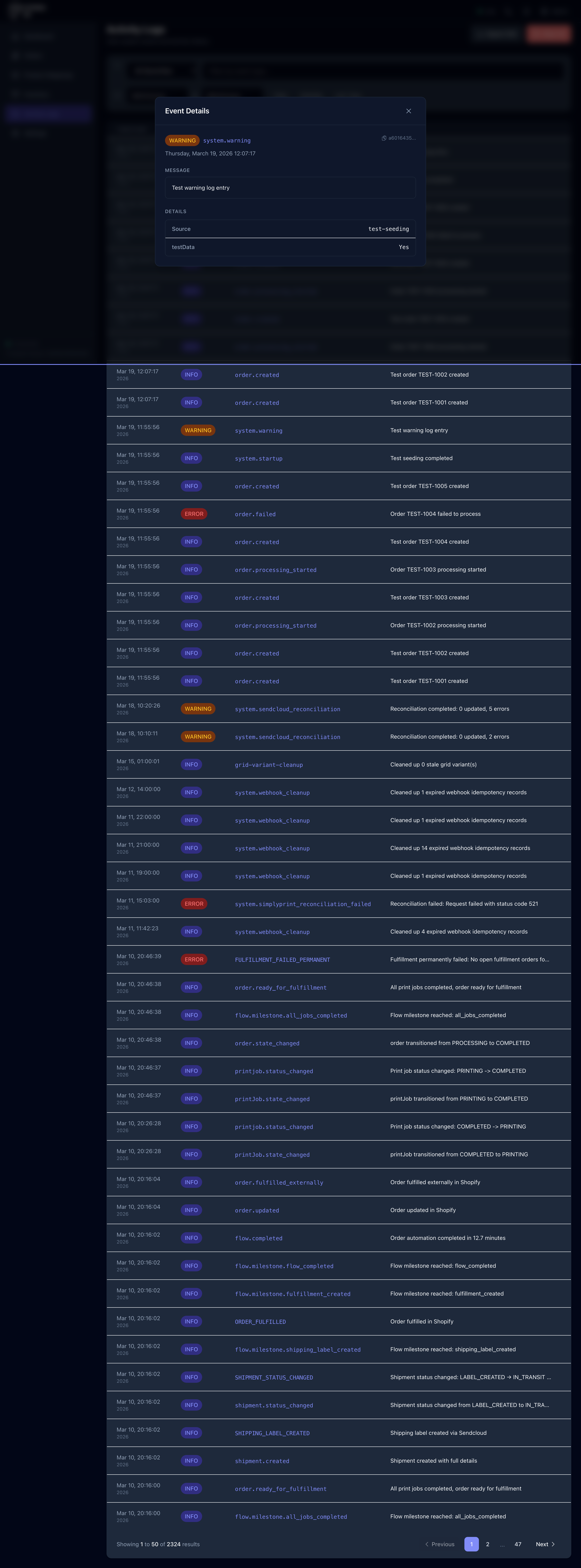 Activity Log — Event Details modal